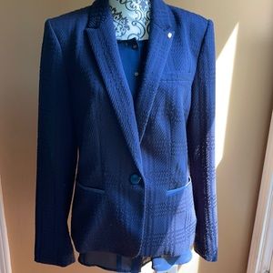 TOMMY HILFIGER Single-Button Elbow-Patch Blazer. Amazing textured mtl, sz 14.